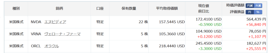 楽天証券 米国株 保有一覧（2025年7月末）