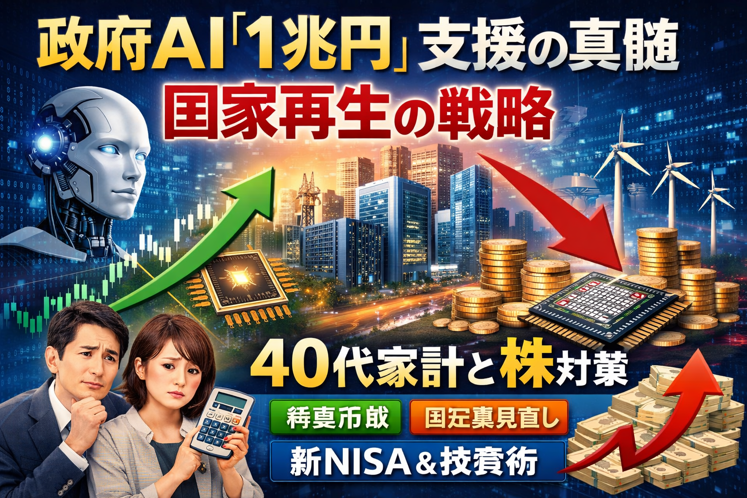 政府AI「1兆円」支援の真髄は国家再生――40代家計の稼ぎ方・守り方（新NISA/投資術）を示すアイキャッチ