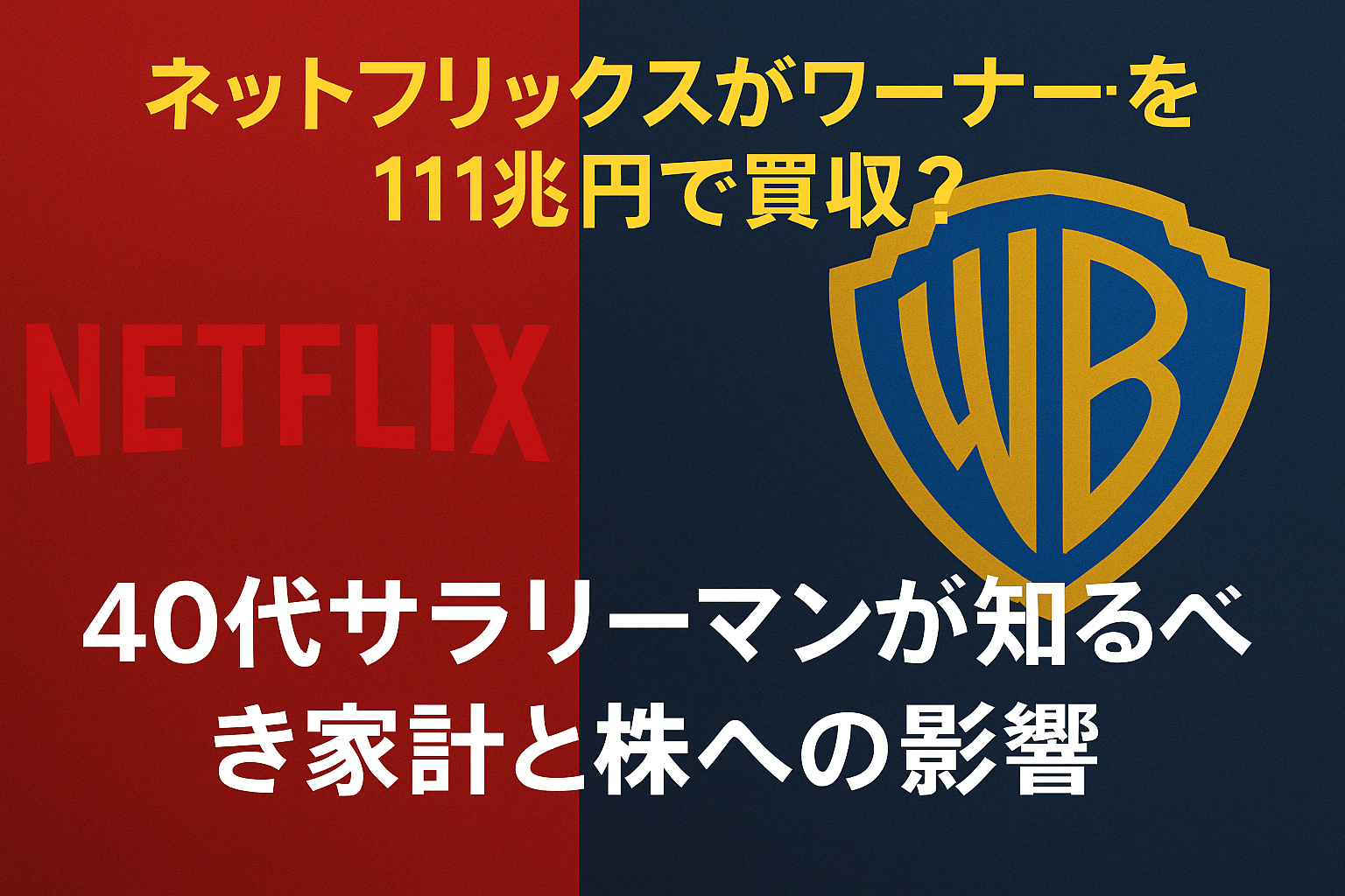 ネットフリックスによるワーナー・ブラザース約11兆円買収をイメージした、ストリーミングサービスと映画スタジオの統合を表すデジタル画像